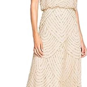 Adrianna Papell Women's Long Beaded Blouson Gown - Champagne/Gold - Size 10